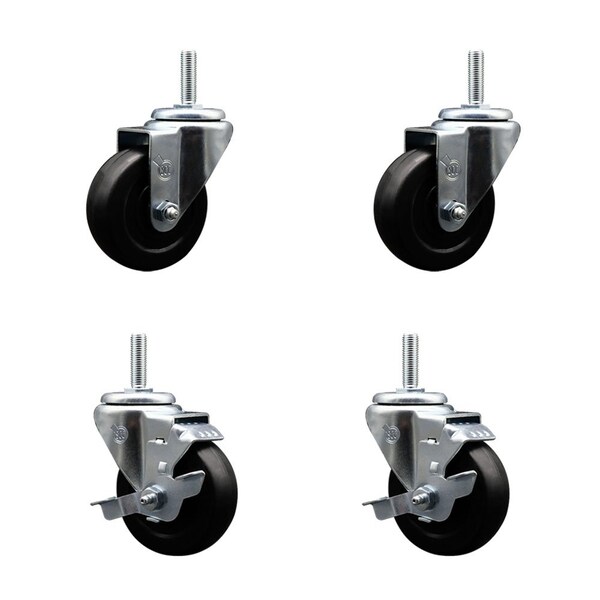 Service Caster 35 Inch Soft Rubber Wheel Swivel 58 Inch Threaded Stem Caster Set 2 Brakes SCC SCC-TS20S3514-SRS-58212-2-TLB-2 - main